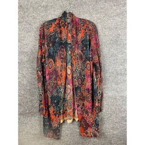 Jones New York Cardigan Women 1X Multicolor Boho Paisley Open Front Sweater